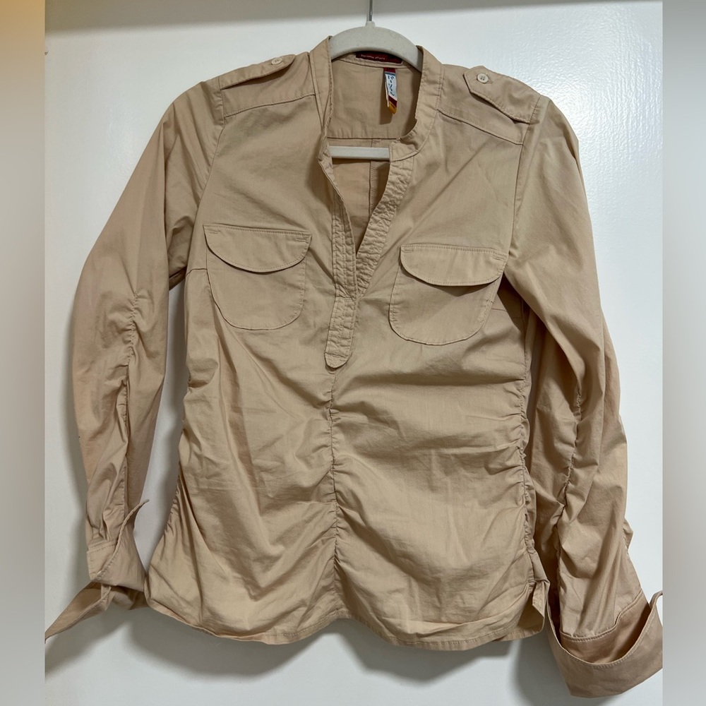 PA (Personal Affairs) very light salmon/peach ruched long sleeve designer blouse